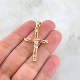 Dije Crúz Cristo Puntos Helados 3.55gr / 4.3cm / Circones Blancos Tres Oros 18K