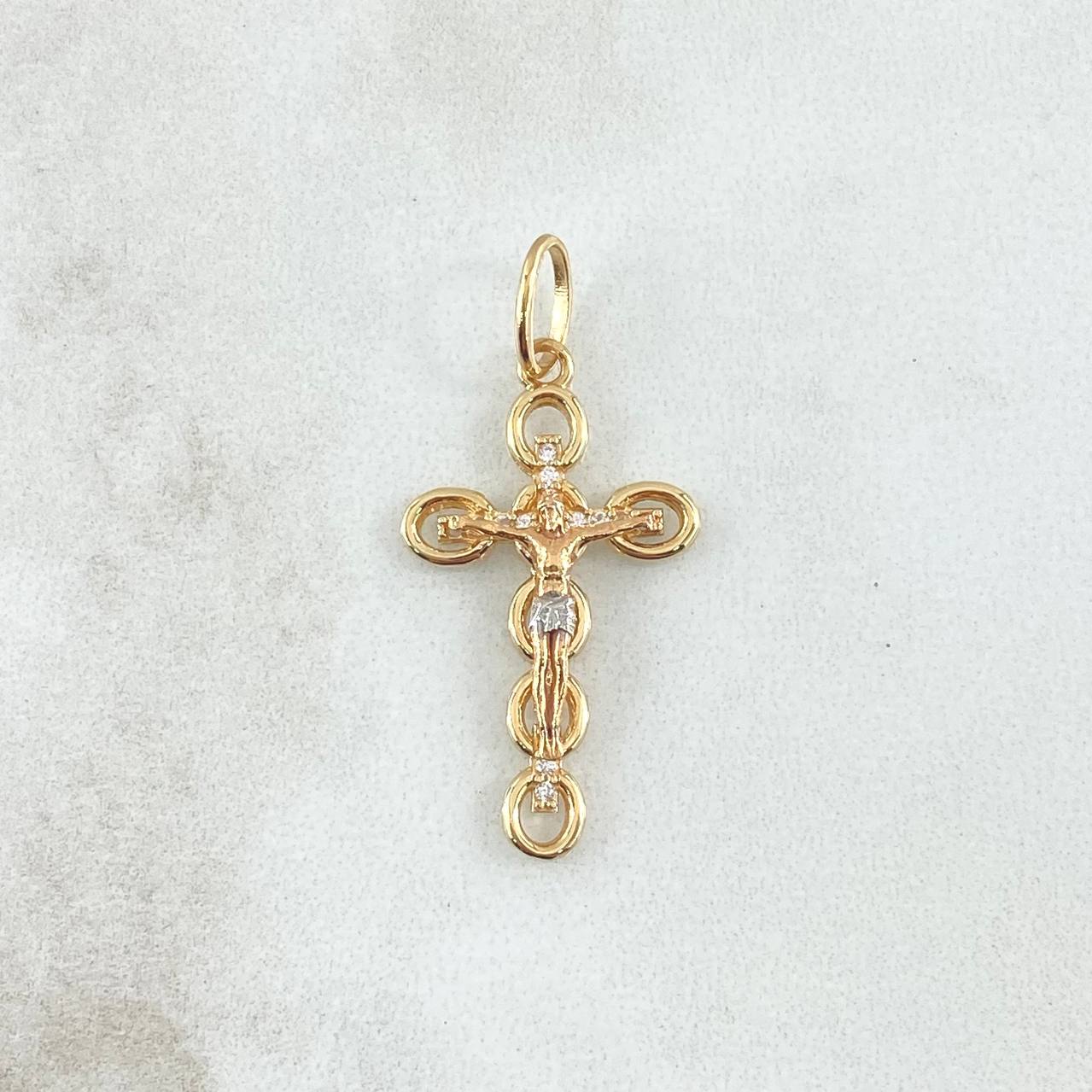 Pendant Crúz Cristo Burbujas Basteados 1.85gr / 3.4cm / White Zircons Two 18K Yellow and White Golds