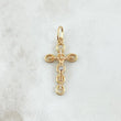 Pendant Crúz Cristo Burbujas Basteados 1.85gr / 3.4cm / White Zircons Two 18K Yellow and White Golds