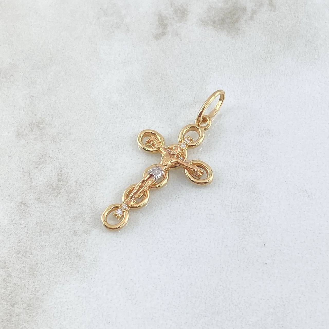 Pendant Crúz Cristo Burbujas Basteados 1.85gr / 3.4cm / White Zircons Two 18K Yellow and White Golds
