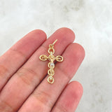 Pendant Crúz Cristo Burbujas Basteados 1.85gr / 3.4cm / White Zircons Two 18K Yellow and White Golds