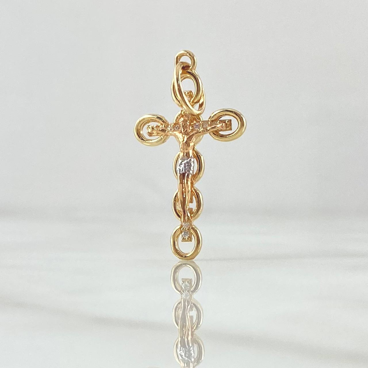 Pendant Crúz Cristo Burbujas Basteados 1.85gr / 3.4cm / White Zircons Two 18K Yellow and White Golds