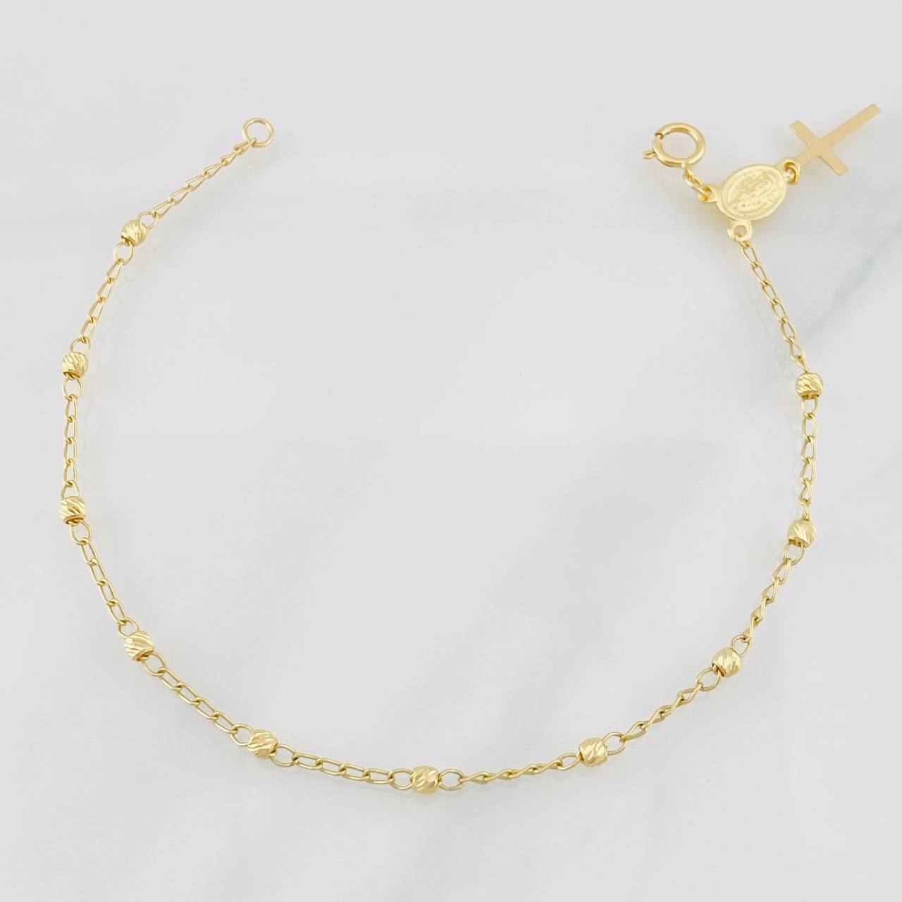 Bracelet Denario Miraculous Virgin 2.3g / 8 in / 3mm 18K Yellow Gold