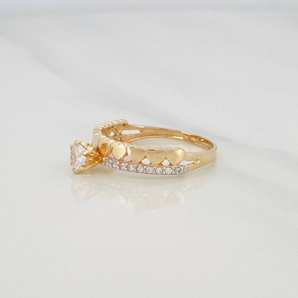 Anillo Solitario Churumbela Corazones 2.3g / T6 1/4 Dos Oros Amarillo Blanco 18K