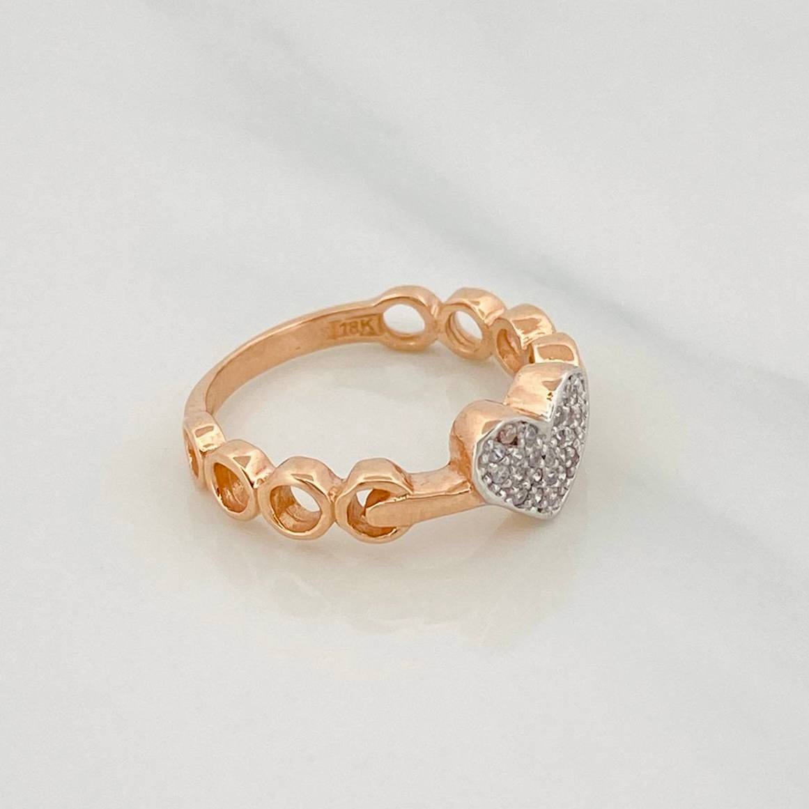 Anillo Corazon 2.9g / T6 Dos Oros Blanco Rosa 18K