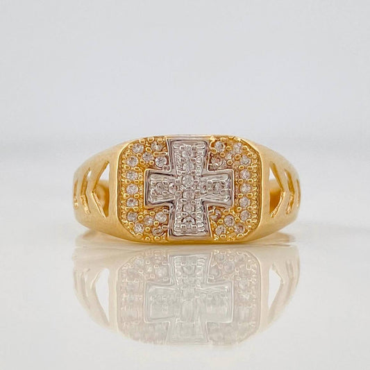 Anillo Cruz 4.3g / T9 1/2 Dos Oros Amarillo Blanco 18K
