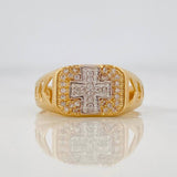 Anillo Cruz 4.3g / T9 1/2 Dos Oros Amarillo Blanco 18K