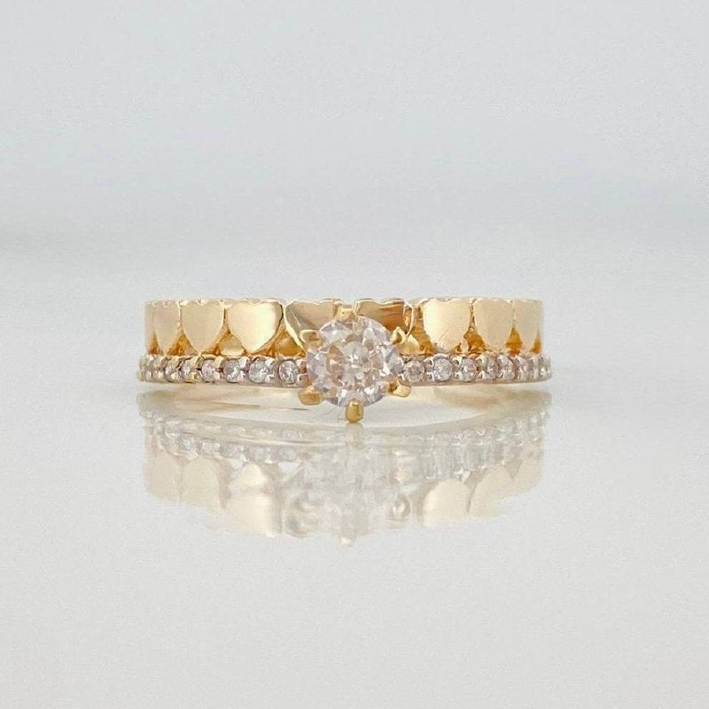 Anillo Solitario Churumbela Corazones 2.3g / T6 1/4 Dos Oros Amarillo Blanco 18K