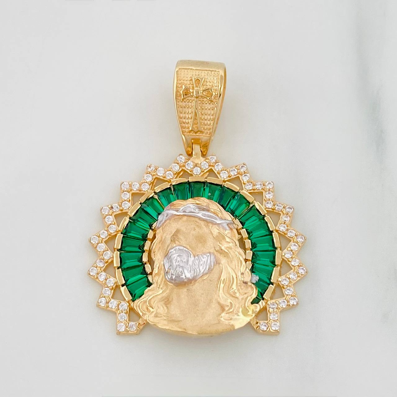 Dije Rostro de Cristo 7.2g / 1 1/4 in Dos Oros Amarillo Blanco 18K
