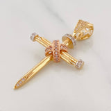 Nail Cross Pendant 3.5g / 1 1/2 in Three Golds 18K