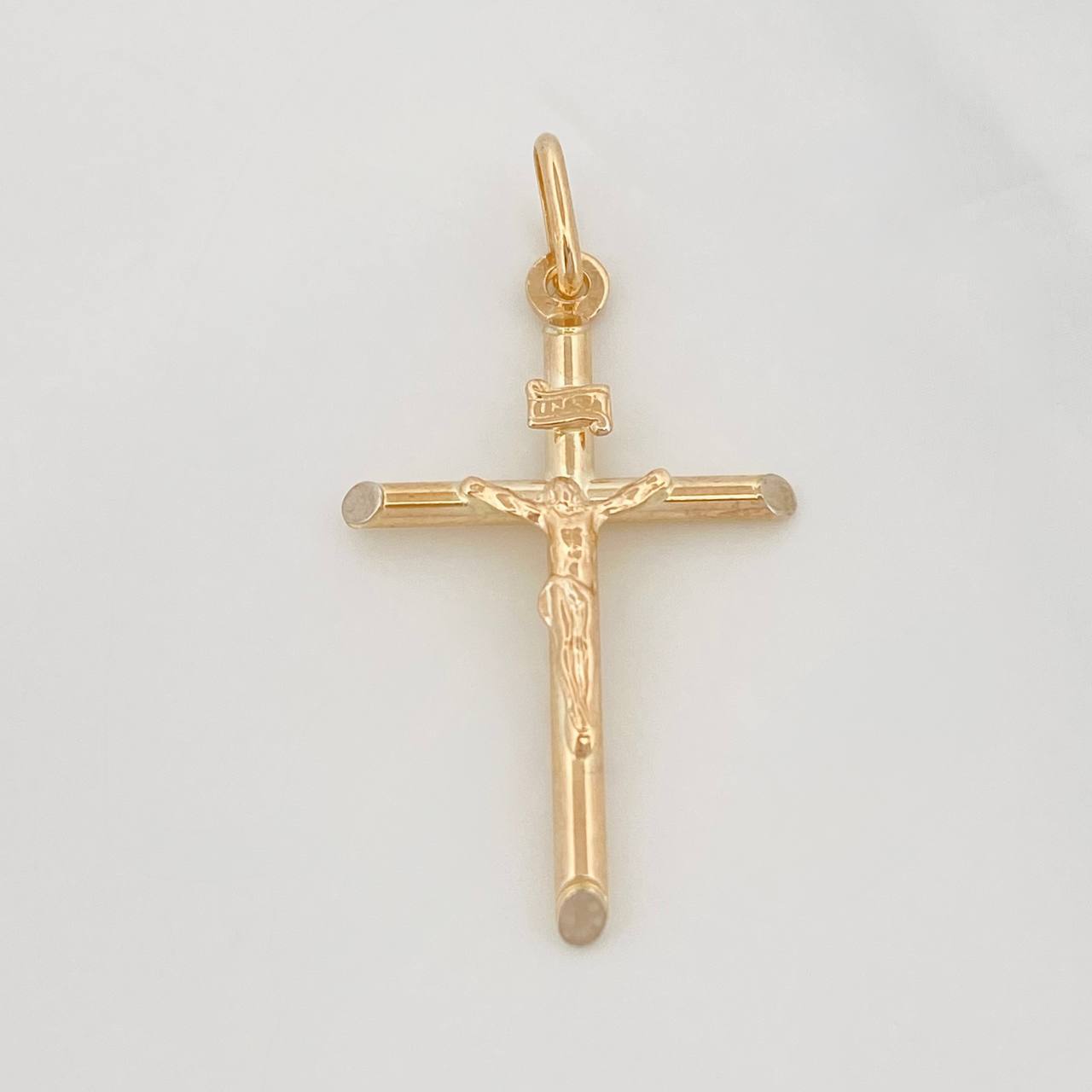 Christ Cross Pendant 2.3g / 1 1/2 in Two Yellow White Golds 18K