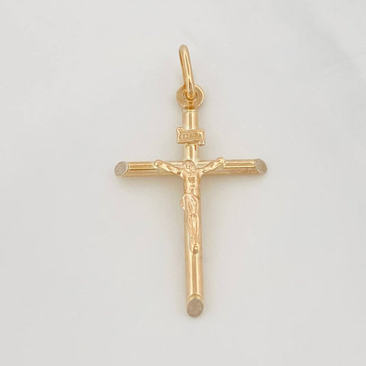 Christ Cross Pendant 2.3g / 1 1/2 in Two Yellow White Golds 18K