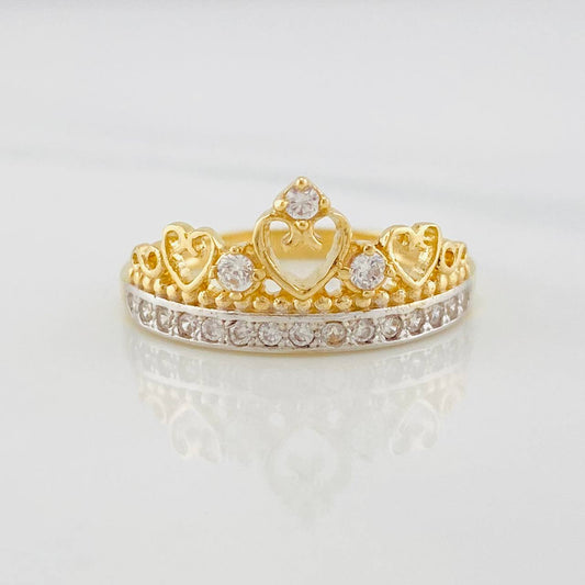 Crown Ring Hearts 2.8g / Size 7 1/4 Two-Tone Yellow White Gold 18K