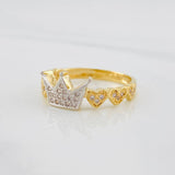 Crown Ring Hearts 2.85g / Size 6 3/4 Two-Tone Yellow White Gold 18K