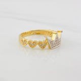 Crown Ring Hearts 2.85g / Size 6 3/4 Two-Tone Yellow White Gold 18K