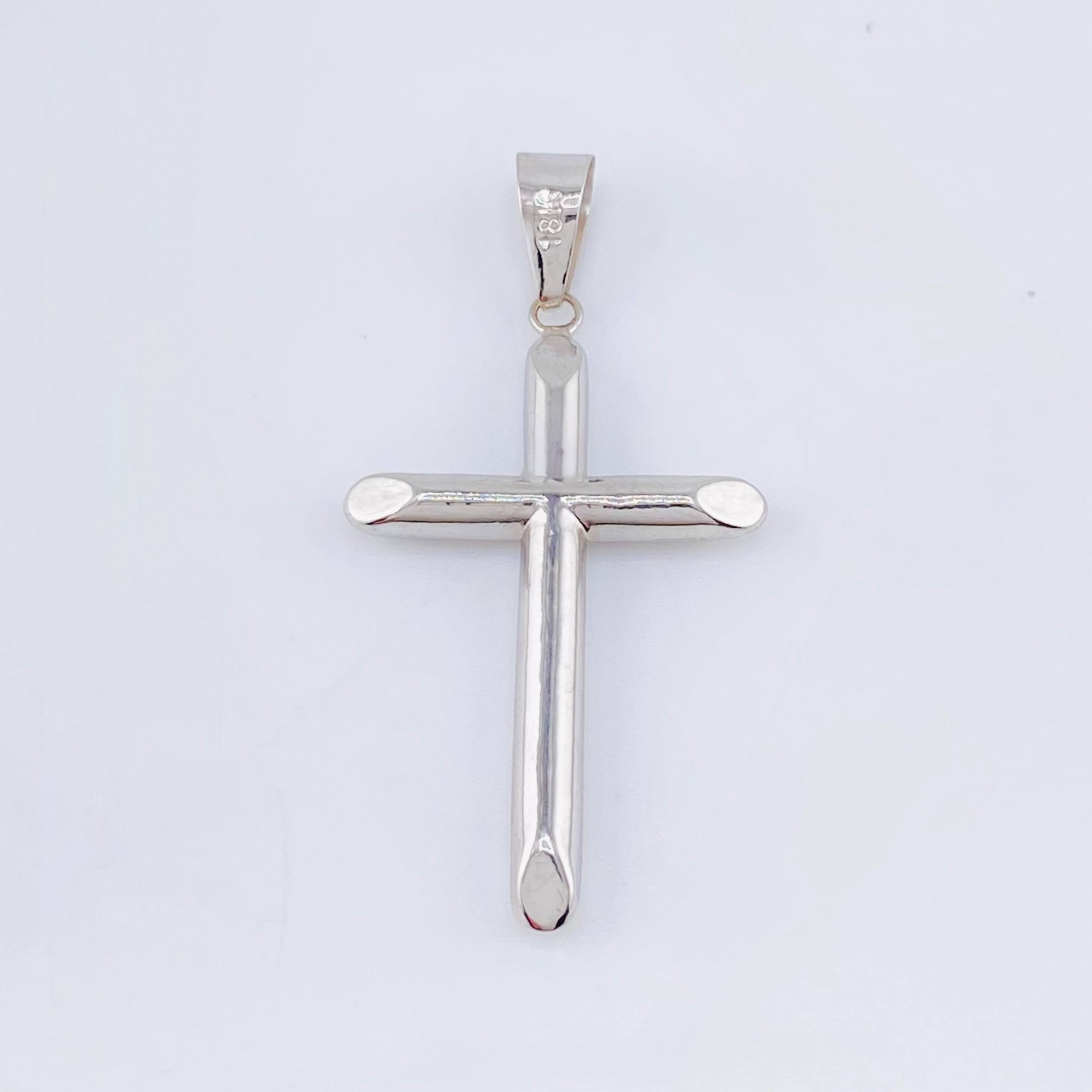 Dije Cruz Puntas Planas 1.6gr / 1 3/4 in / Oro Blanco 18K ©