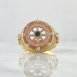 Anillo Timón Movil 12.45gr / T11 / Circones Blancos Verde   Tres Oros 18K