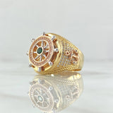 Anillo Timón Movil 12.45gr / T11 / Circones Blancos Verde   Tres Oros 18K