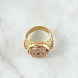 Anillo Timón Movil 12.45gr / T11 / Circones Blancos Verde   Tres Oros 18K
