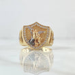 Archangel Saint Michael Shield Ring Cross 6.85gr / Size 11 / White Zircons Two-tone Yellow and White 18K Gold