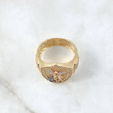 Archangel Saint Michael Shield Ring Cross 6.85gr / Size 11 / White Zircons Two-tone Yellow and White 18K Gold