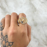 Archangel Saint Michael Shield Ring Cross 6.85gr / Size 11 / White Zircons Two-tone Yellow and White 18K Gold