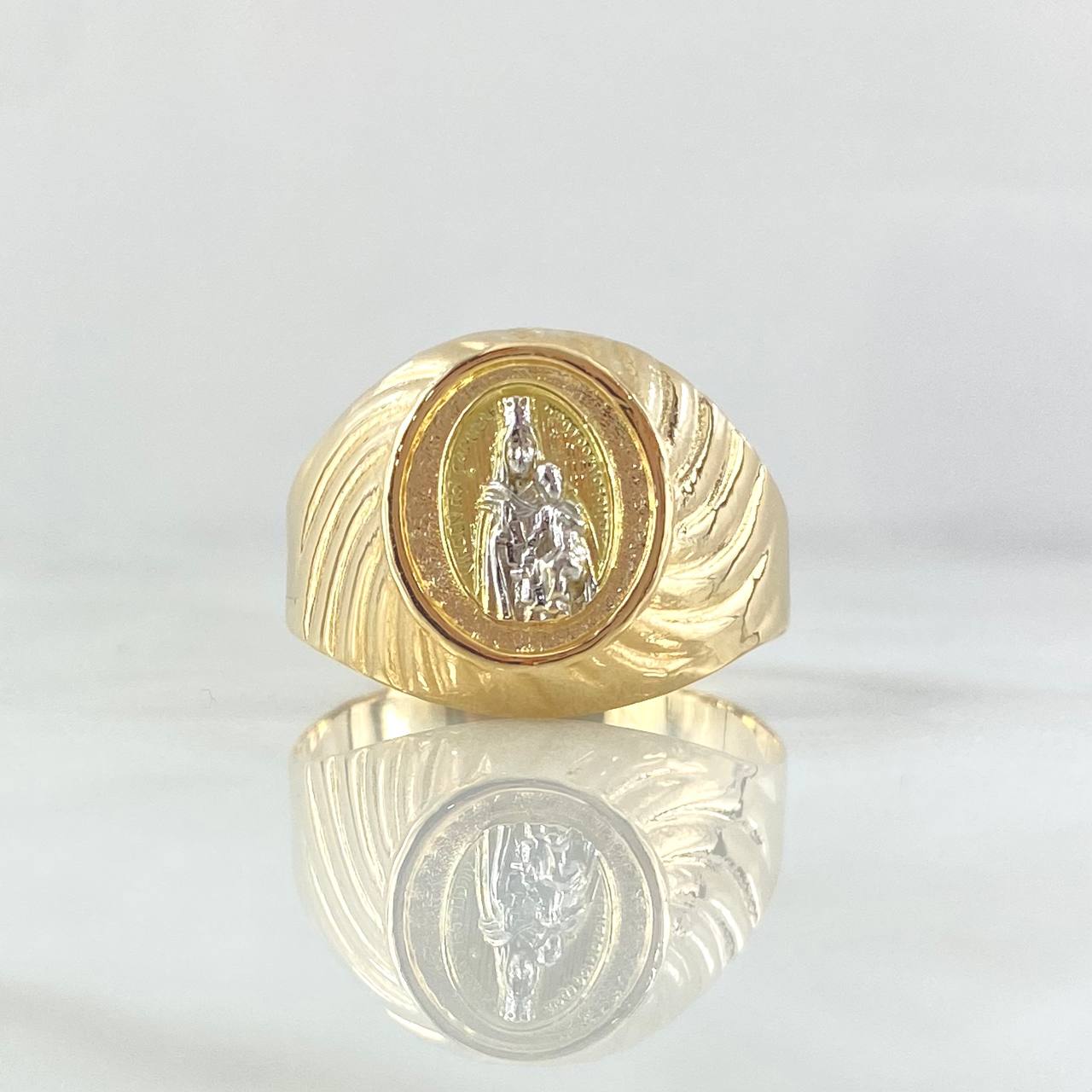 Anillo Virgen Del Carmen Espiral 3.85gr / T11 / Ovalo Texturizado Dos Oros Amarillo Blanco 18K