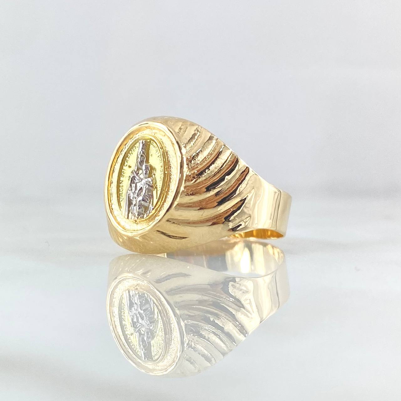 Anillo Virgen Del Carmen Espiral 3.85gr / T11 / Ovalo Texturizado Dos Oros Amarillo Blanco 18K
