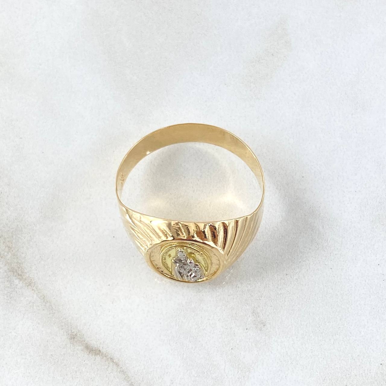 Anillo Virgen Del Carmen Espiral 3.85gr / T11 / Ovalo Texturizado Dos Oros Amarillo Blanco 18K