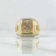 Signet Ring Dollar Sign 11.25gr / T10 3/4 / Bulging White and Green Zircons Two 18K Yellow and White Golds ©