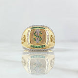 Signet Ring Dollar Sign 11.25gr / T10 3/4 / Bulging White and Green Zircons Two 18K Yellow and White Golds ©