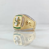 Signet Ring Dollar Sign 11.25gr / T10 3/4 / Bulging White and Green Zircons Two 18K Yellow and White Golds ©