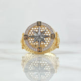 Anillo Brujula Enmallada 9.25gr / T9 1/2 / Circones Blancos Dos Oros Amarillo Blanco 18K ©