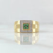Anillo Correa de Ajedrez Texturizada 6.85gr / T9 / Circones Blancos Verdes  Dos Oros Amarillo Blanco 18K ©