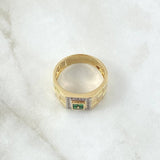 Anillo Correa de Ajedrez Texturizada 6.85gr / T9 / Circones Blancos Verdes  Dos Oros Amarillo Blanco 18K ©
