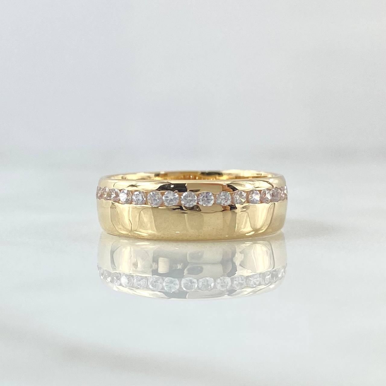 Anillo Argolla Basteada 3.85gr / T6 1/2 / Circones Blancos Oro Amarillo 18K ©