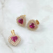 Set Halo Corazón Tupido - Topos 1.3cm - Dije 2cm 6.35gr / Circones Blancos Fucsia Oro Amarillo 18K ©