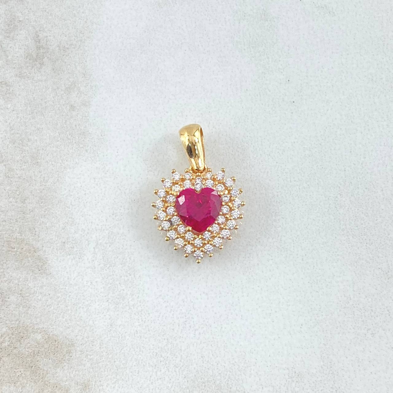 Set Halo Corazón Tupido - Topos 1.3cm - Dije 2cm 6.35gr / Circones Blancos Fucsia Oro Amarillo 18K ©