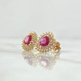 Set Halo Corazón Tupido - Topos 1.3cm - Dije 2cm 6.35gr / Circones Blancos Fucsia Oro Amarillo 18K ©