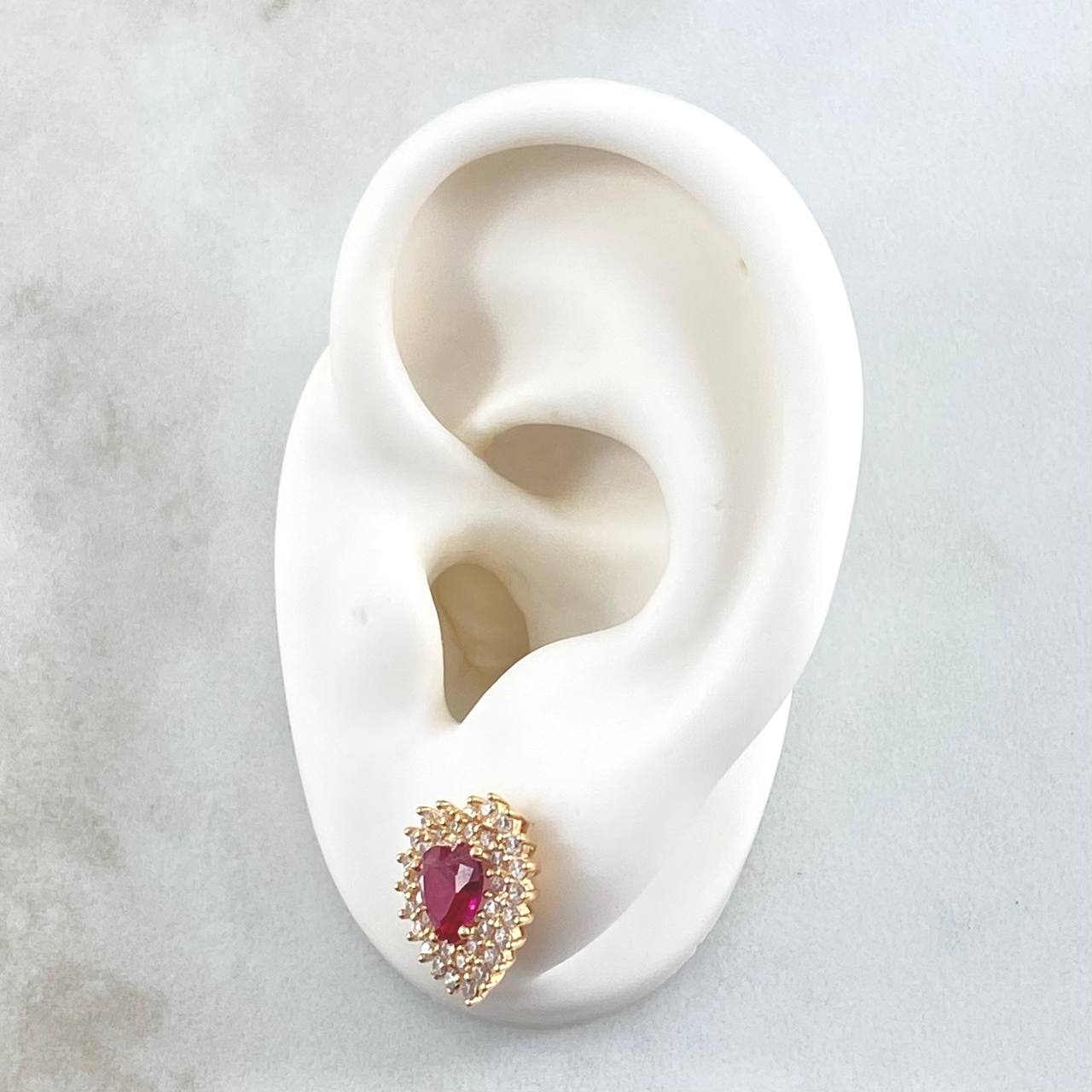 Set Halo Corazón Tupido - Topos 1.3cm - Dije 2cm 6.35gr / Circones Blancos Fucsia Oro Amarillo 18K ©