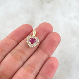 Set Halo Corazón Tupido - Topos 1.3cm - Dije 2cm 6.35gr / Circones Blancos Fucsia Oro Amarillo 18K ©