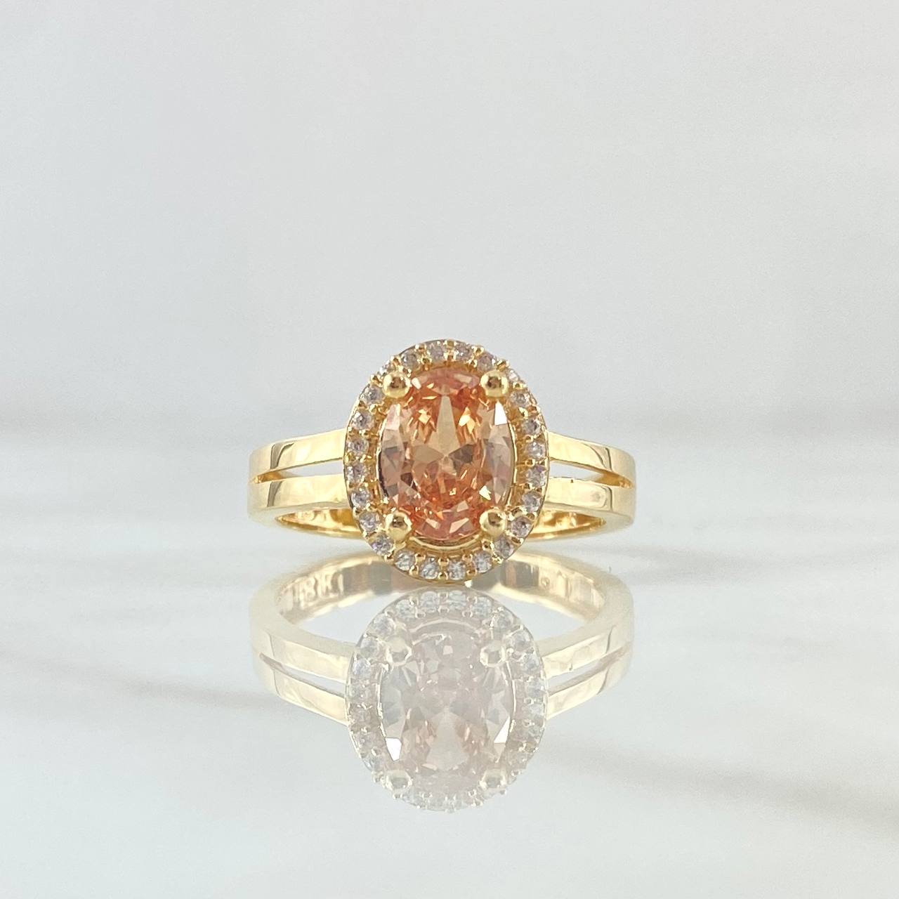 Anillo Solitario Halo de Alejandria 3.65gr / T6 1/4 / Circones Blancos Café Oro Amarillo 18K