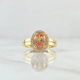 Anillo Solitario Halo de Alejandria 3.65gr / T6 1/4 / Circones Blancos Café Oro Amarillo 18K