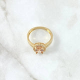Anillo Solitario Halo de Alejandria 3.65gr / T6 1/4 / Circones Blancos Café Oro Amarillo 18K