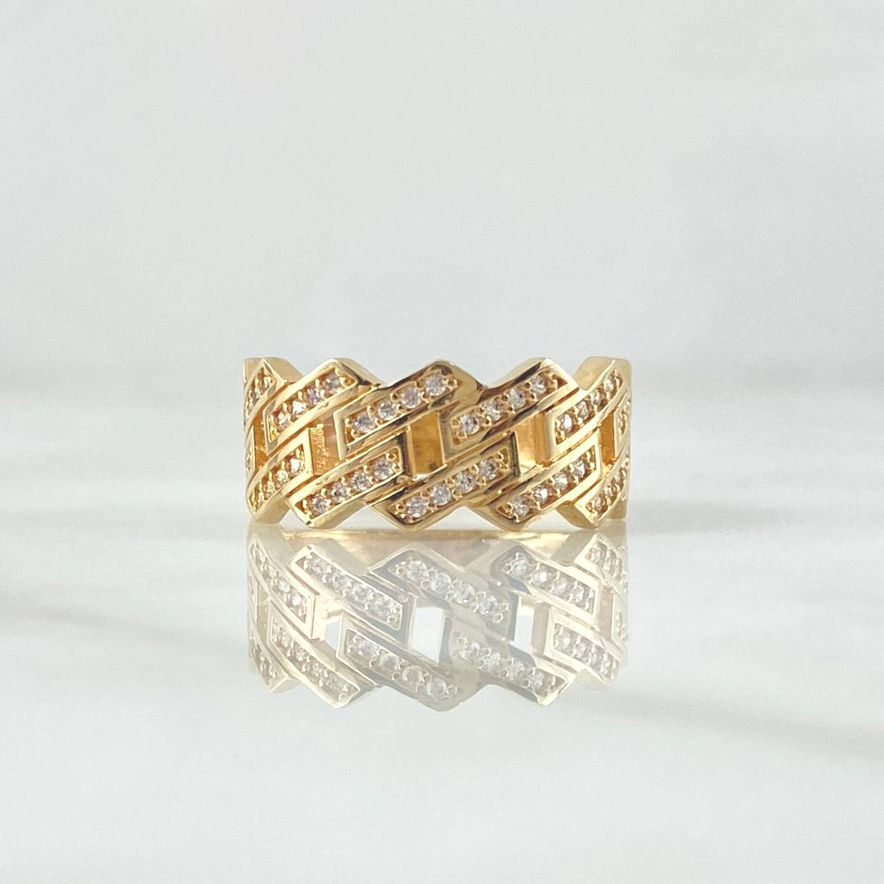 Anillo Cubano  4.2gr / T5 1/2 / Circones Blancos Oro Amarillo 18K