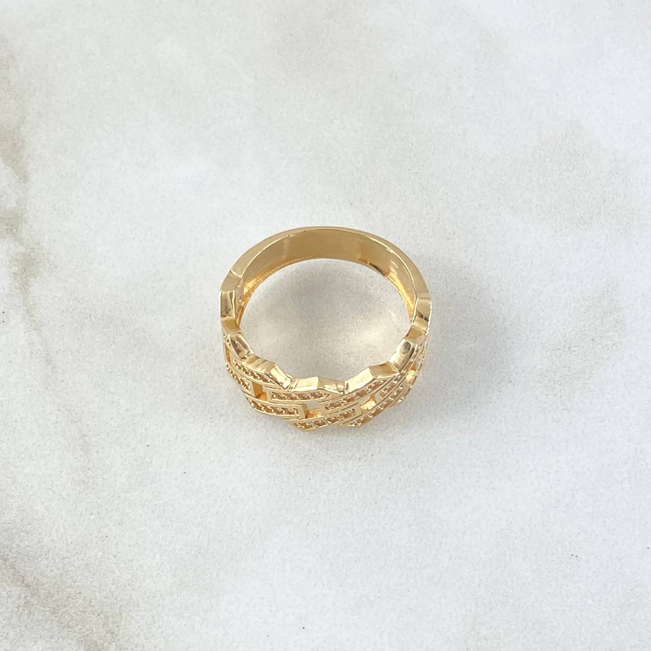 Anillo Cubano  4.2gr / T5 1/2 / Circones Blancos Oro Amarillo 18K