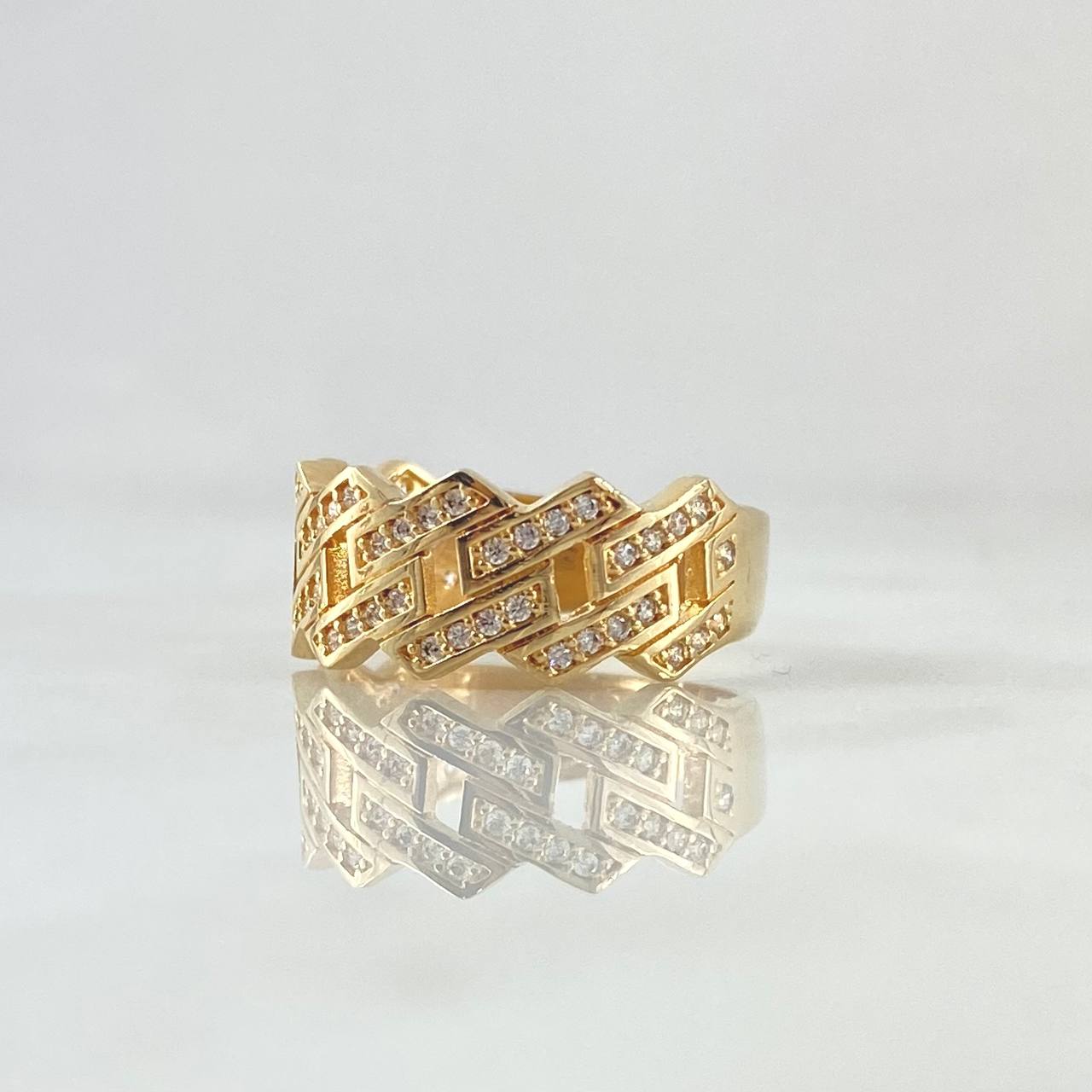 Anillo Cubano  4.2gr / T5 1/2 / Circones Blancos Oro Amarillo 18K