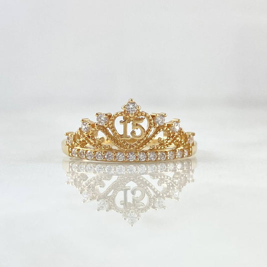 15s Ring Dotted Crown 2.2gr / Size 7 1/4 / White Zircons 18K Yellow Gold