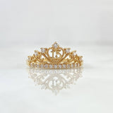 15s Ring Dotted Crown 2.2gr / Size 7 1/4 / White Zircons 18K Yellow Gold