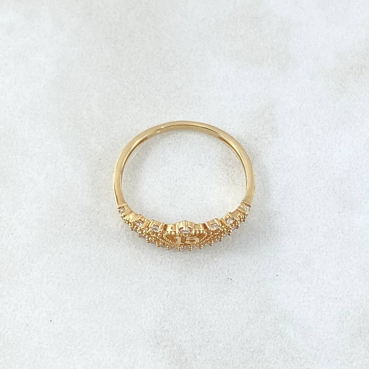 15s Ring Dotted Crown 2.2gr / Size 7 1/4 / White Zircons 18K Yellow Gold